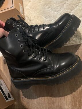 Black Leather Platform Lace-Up Boots
